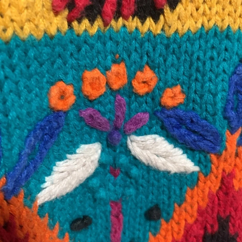 Vintage 90s 3D Knit & Crochet Floral & Hearts Fun Sweater Woman’s Large XL - Picture 10 of 17
